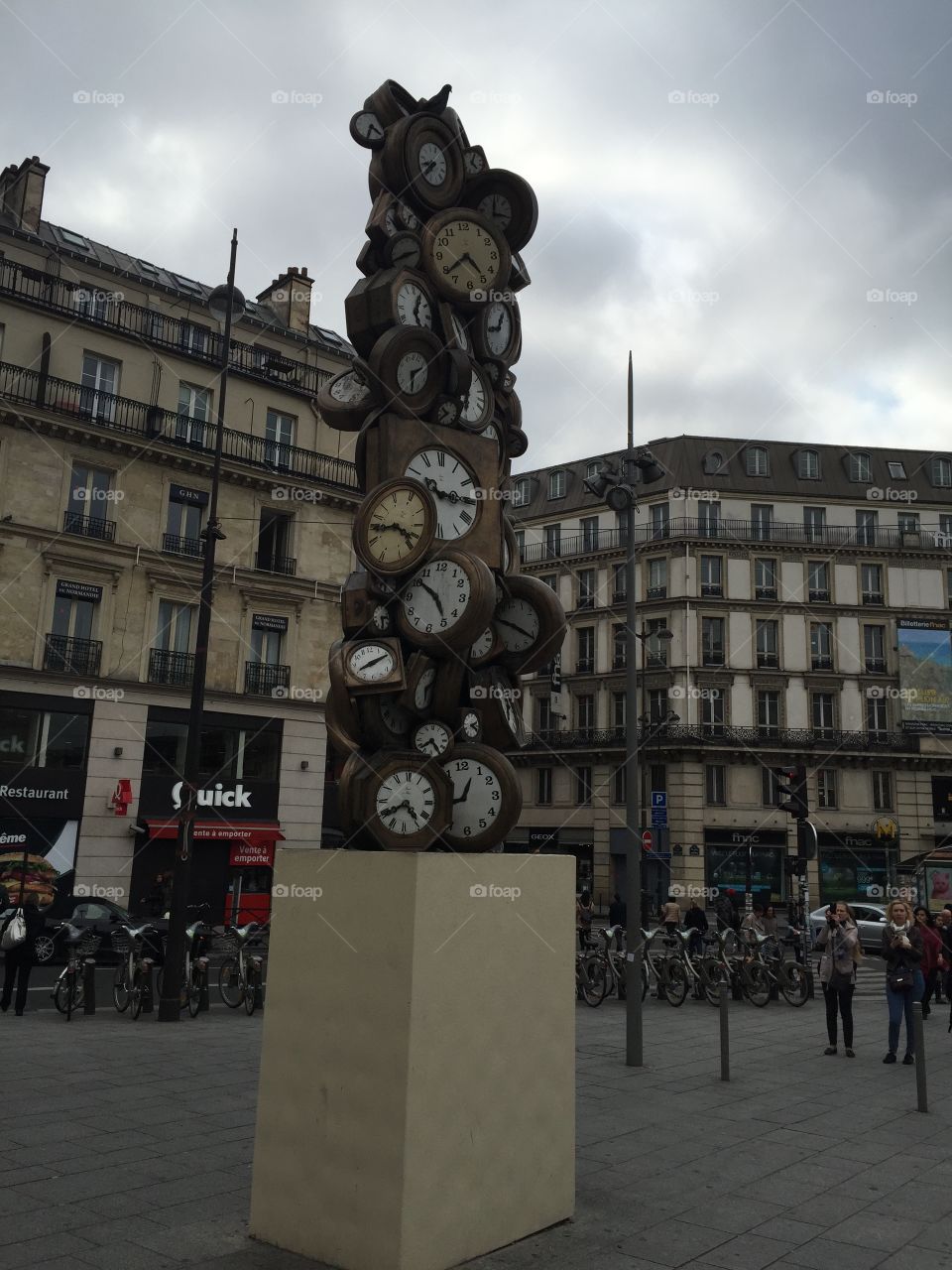 City, People, Clock, Street, Building