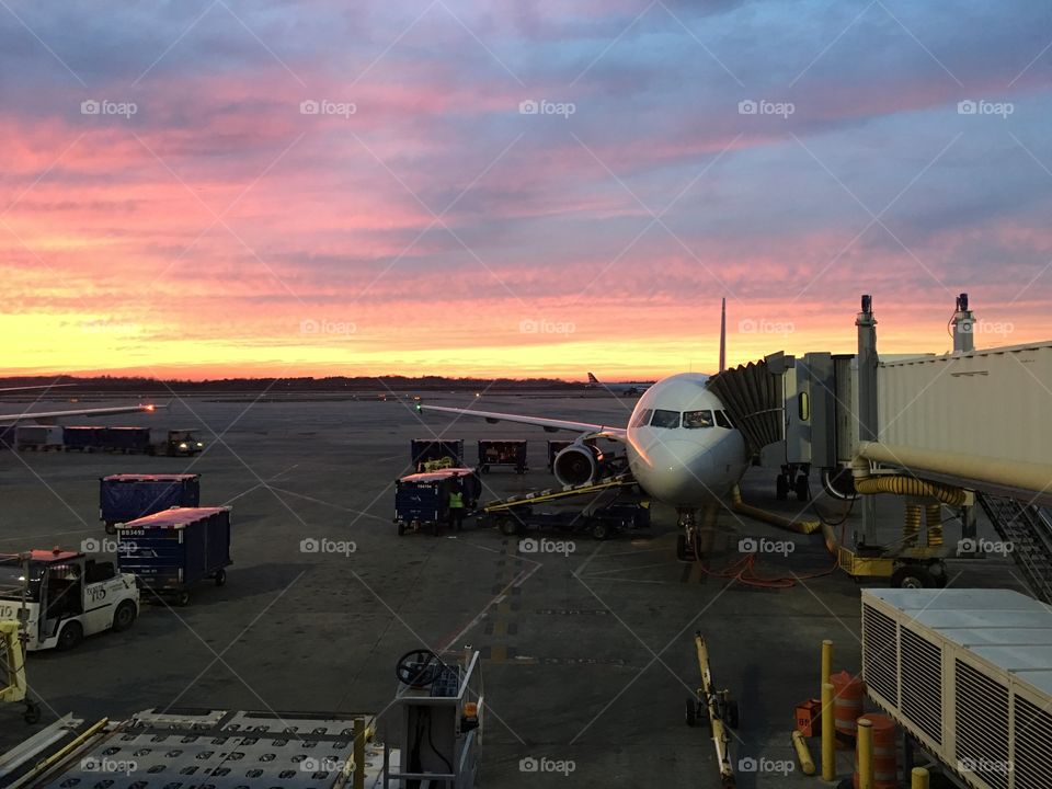 Sunset at an airport