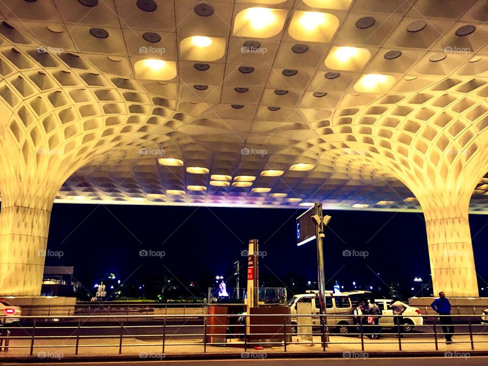 Chhatrapati Shivaji Maharaj International Airport illuminated at night, Mumbai!