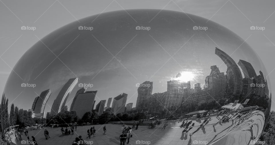 Close up of Cloud Gate with Skyline