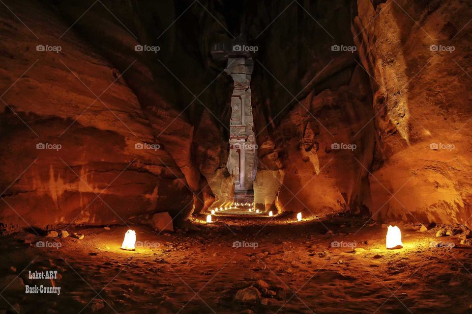 The Treasury Petra by night with Candel light