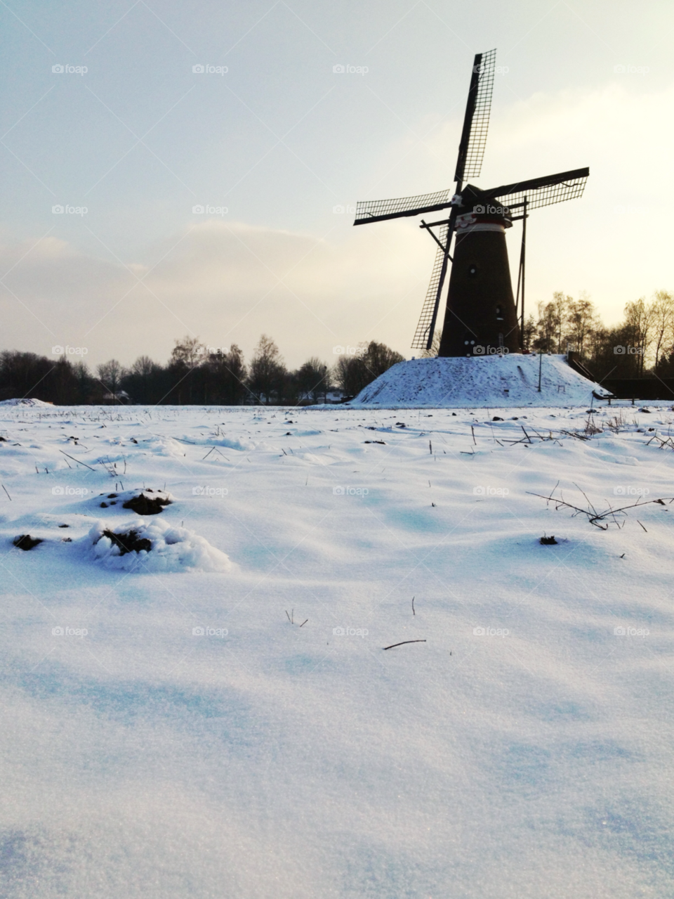 snow winter sunset windmill by twilite