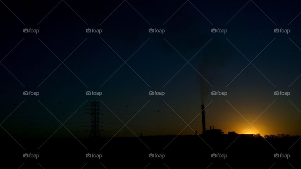 Industrial Landscape Twilight Sunset Factory Power Plant Chemical Oil Nuclear Silhouette Beautiful Night