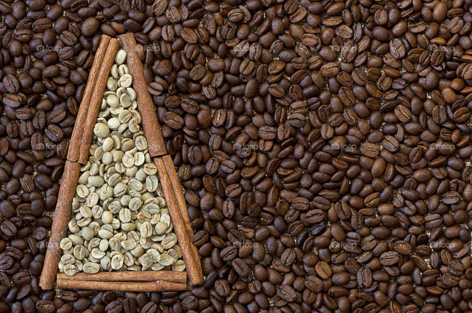 Christmas tree made of coffee and cinnamon