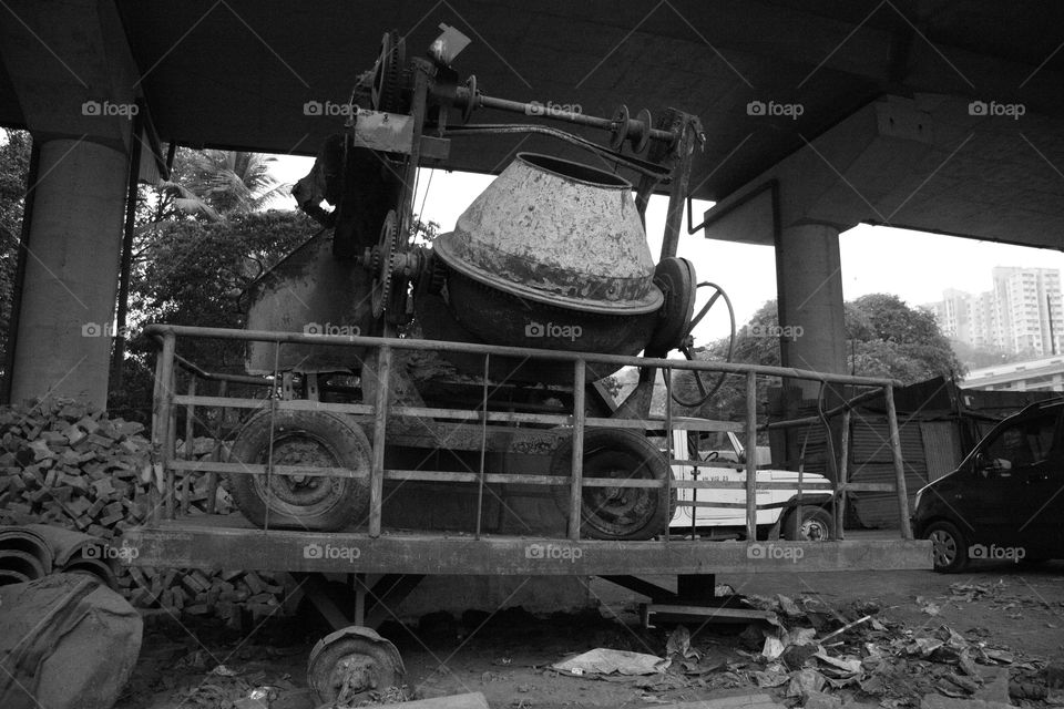 a cement mixing machine in broke down condition