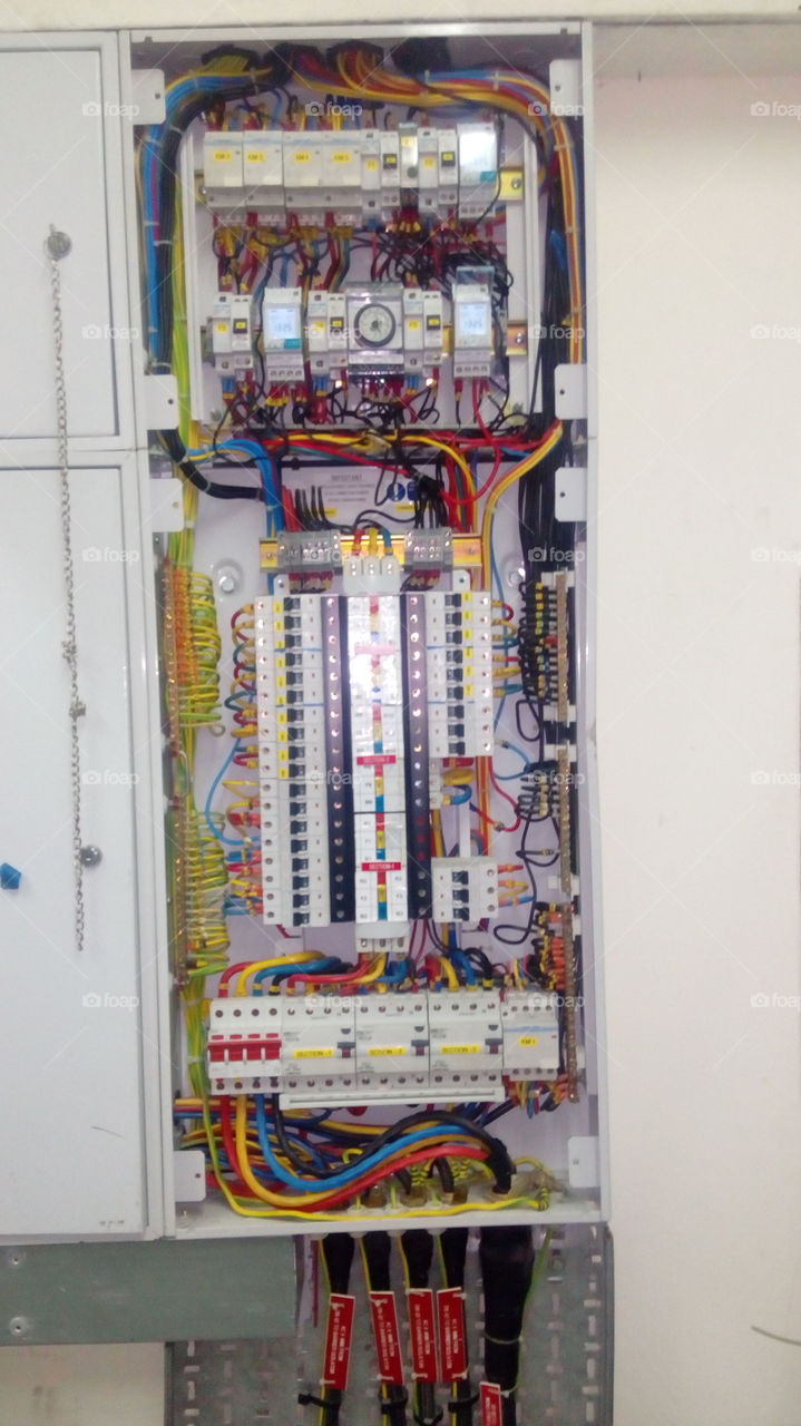 Power distribution board with outdoor light controller timer.