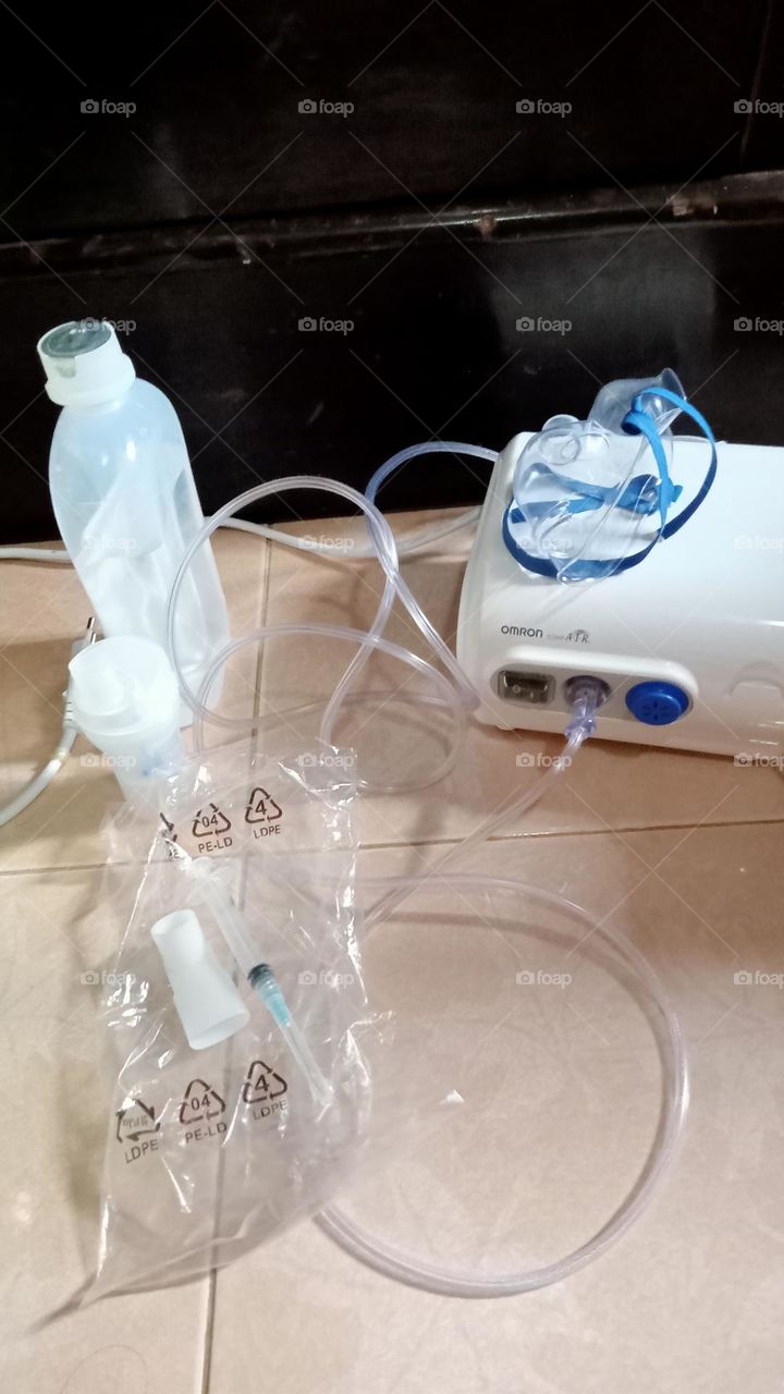 the health education photo or image about the equipment of the respiratory fumigation for humans or nebulizers and their medicine