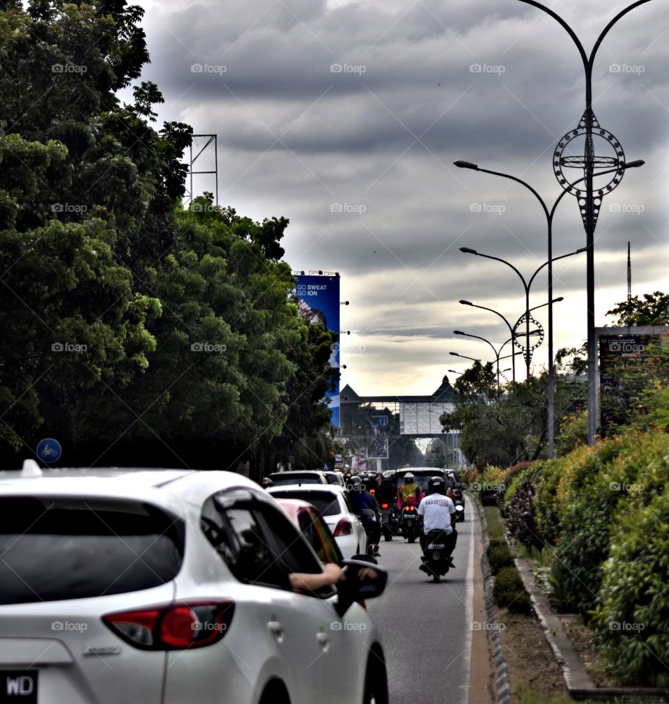 Great street view in the evening of pontianak city, west borneo indonesia