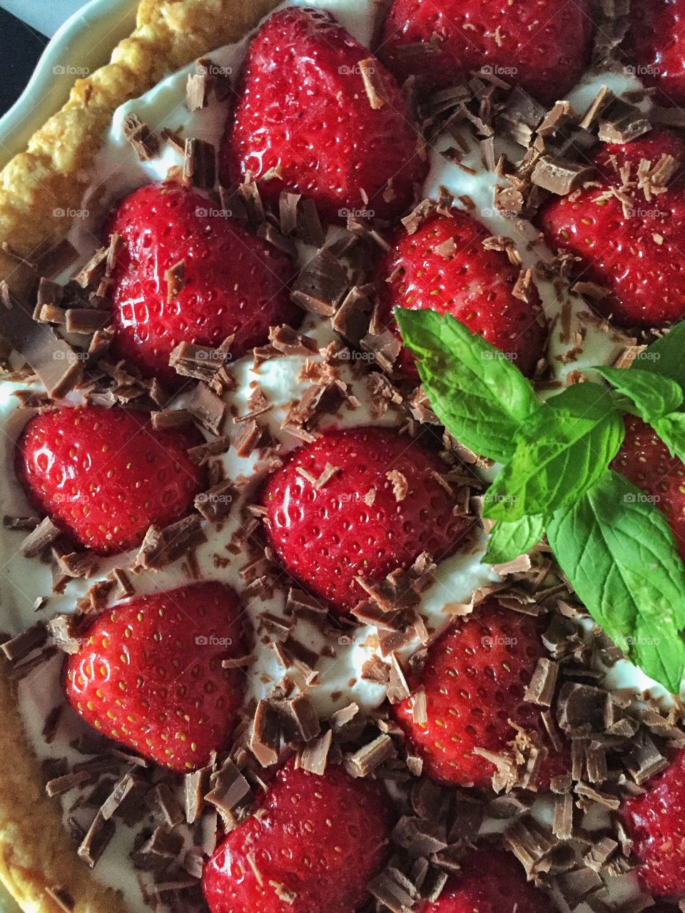 Strawberry cake with basil leaf