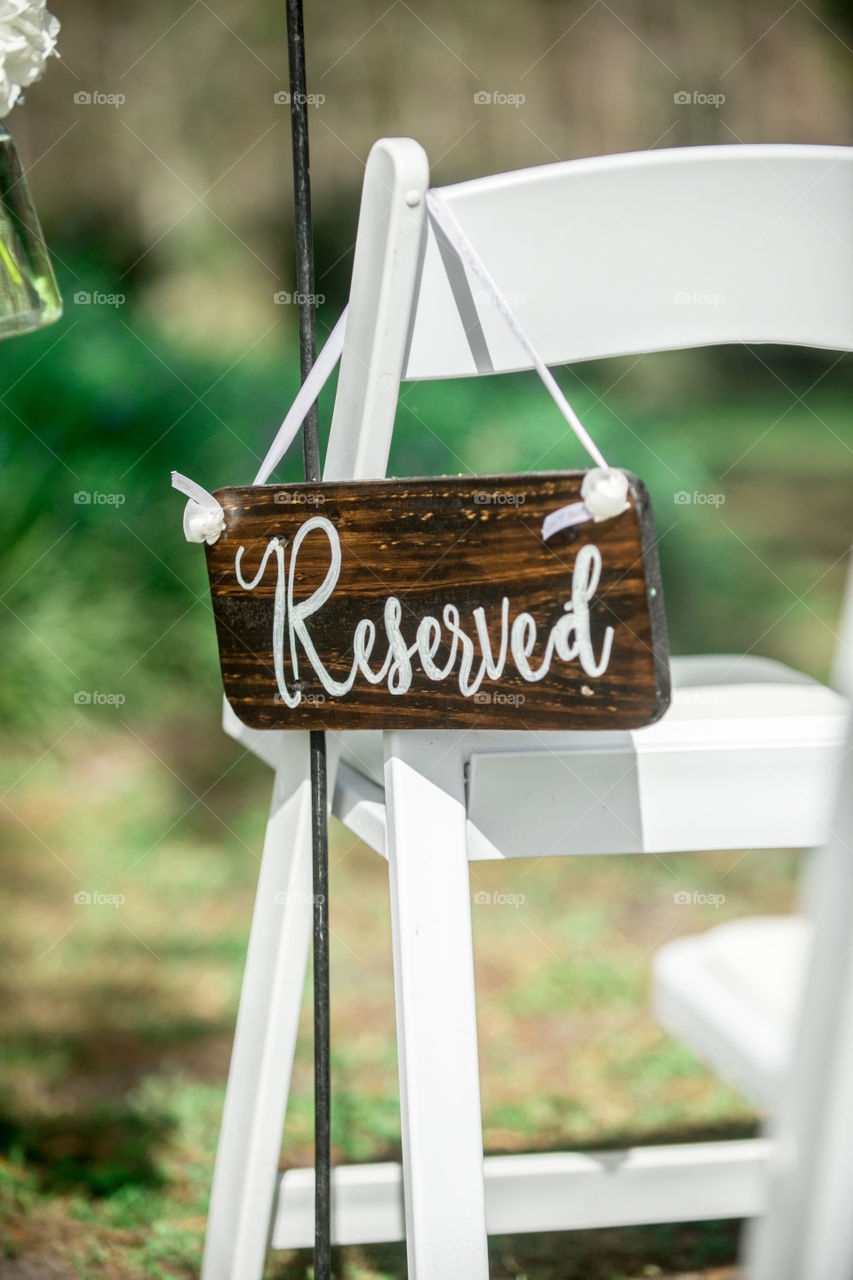 Reserved wood wedding ceremony sign with white letters Hanging