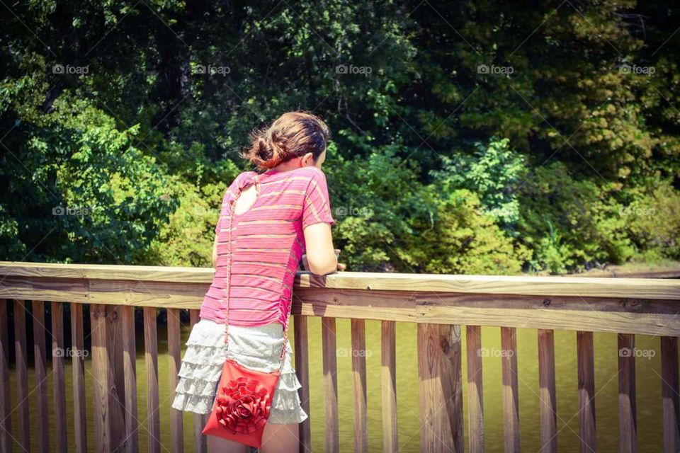 On a Bridge. My daughter at Norfolk Botanical Gardens