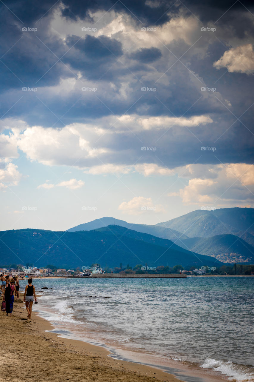 Cloudy day on beach in Stavros, Greece
