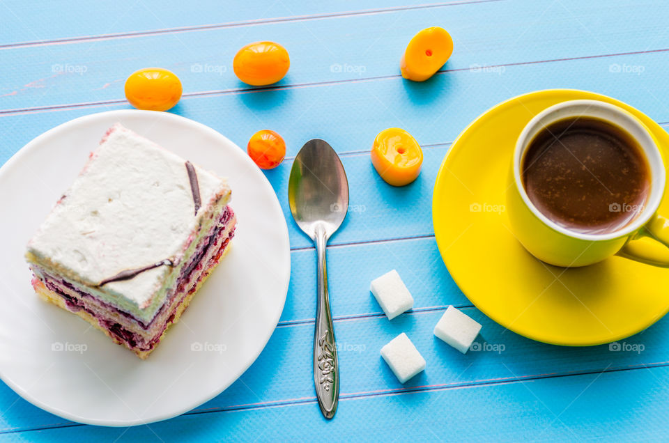 Cake and coffee for breakfast