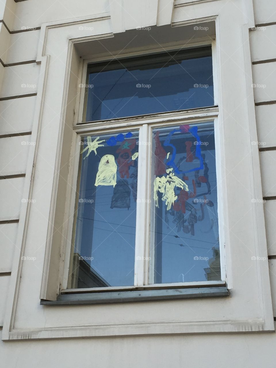 Windows with Halloween drawing. Windows with Halloween drawings from kindergarten 