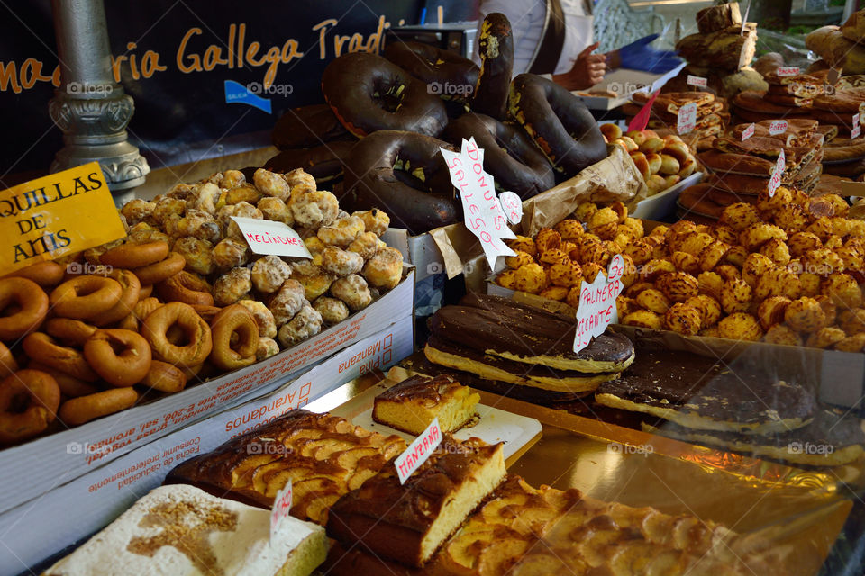 Food stall in Alameda park in Santiago de Compostela, Spain.