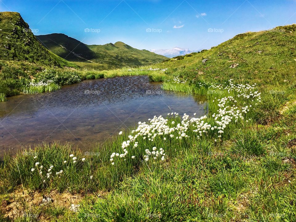 View from the mountains of the Engadin on a hiking tour, Switzerland