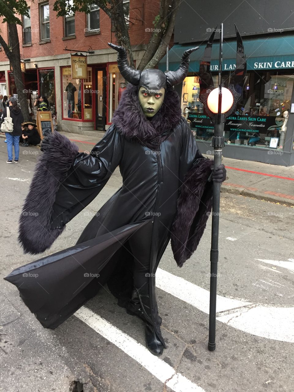 Warlock strolling the streets of Salem, Massachusetts during Haunted Bizarre Bazaar street fair. 