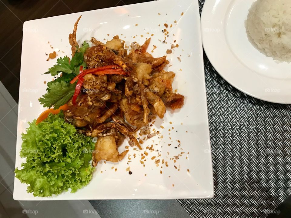 Soft crab fried on dish