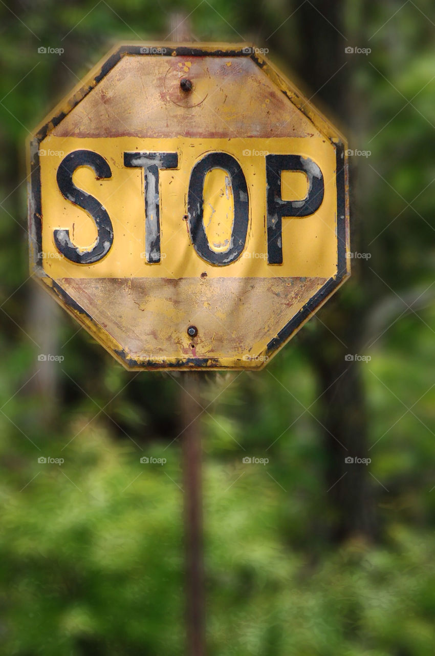 sign stop antique yellow by refocusphoto