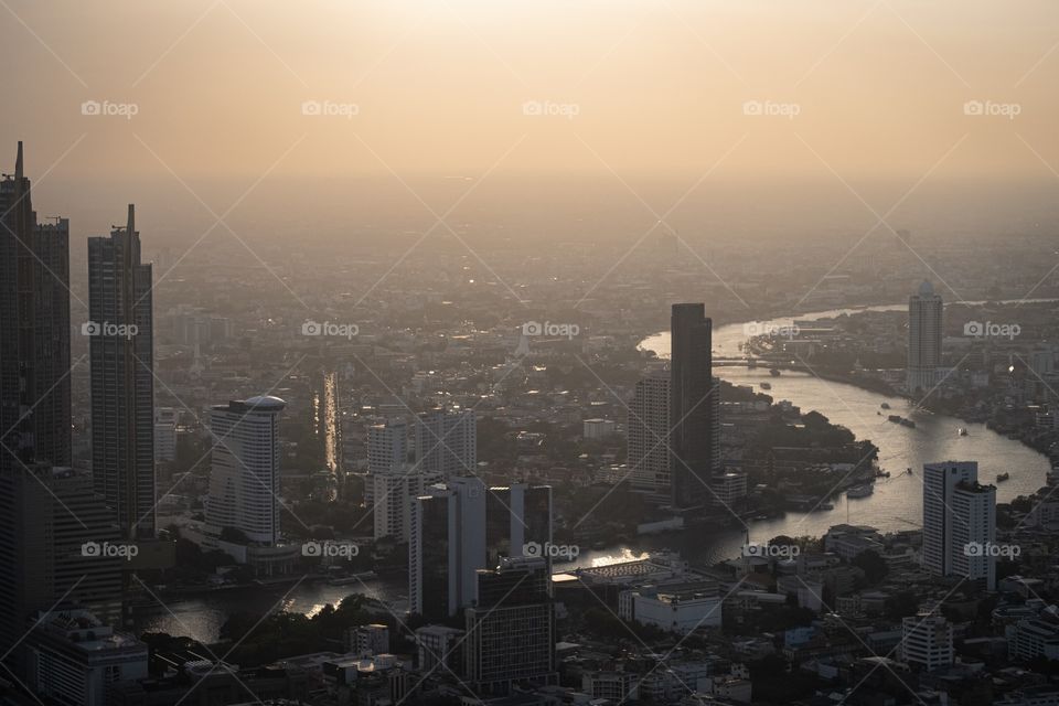 Beautiful river line in the capital city Bangkok Thailand