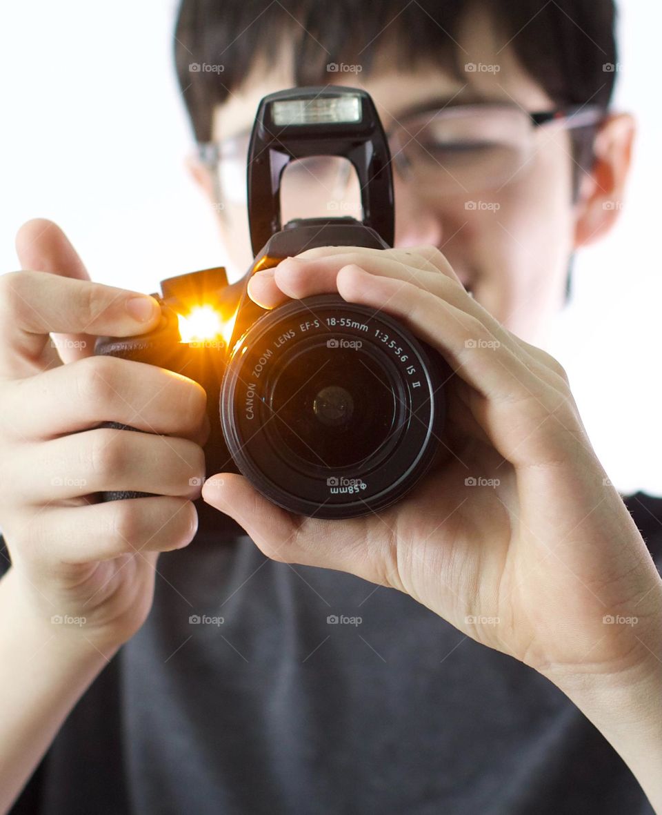 Boy enjoying his new camera