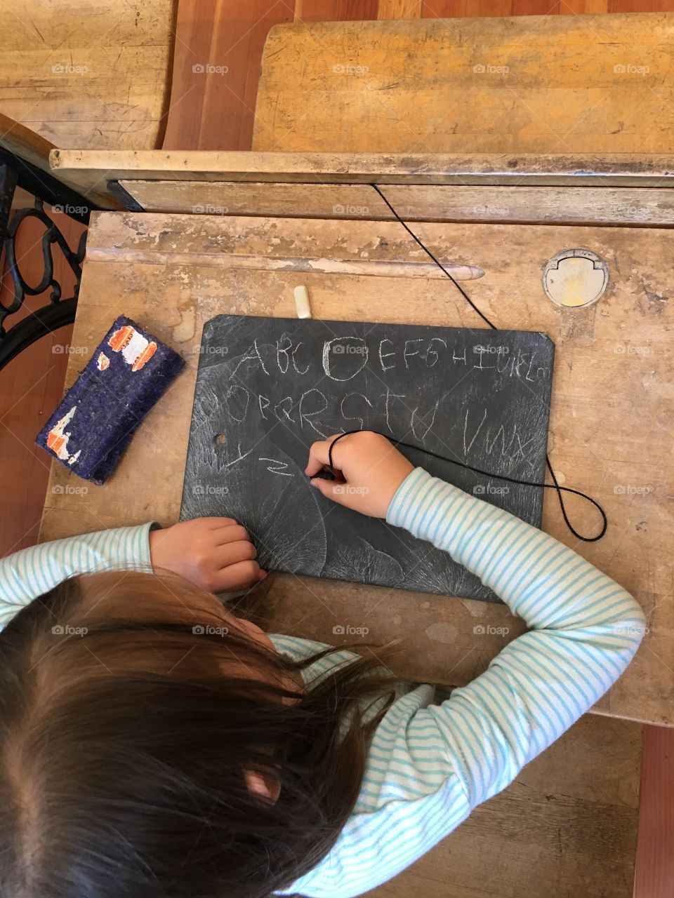 Old school desk and chalk board 