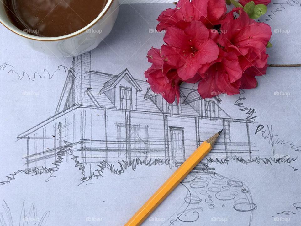 Sketch of log cabin home