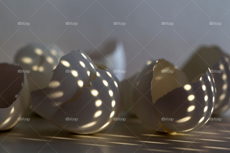 Egg shells in the kitchen with interesting light and shadows