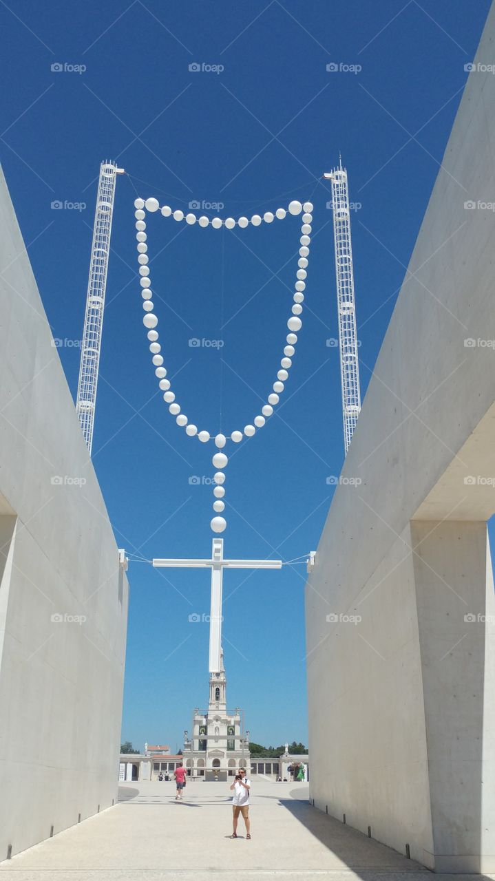 Giant crucifix on the way to the new cathedral in the holy city of Fatima