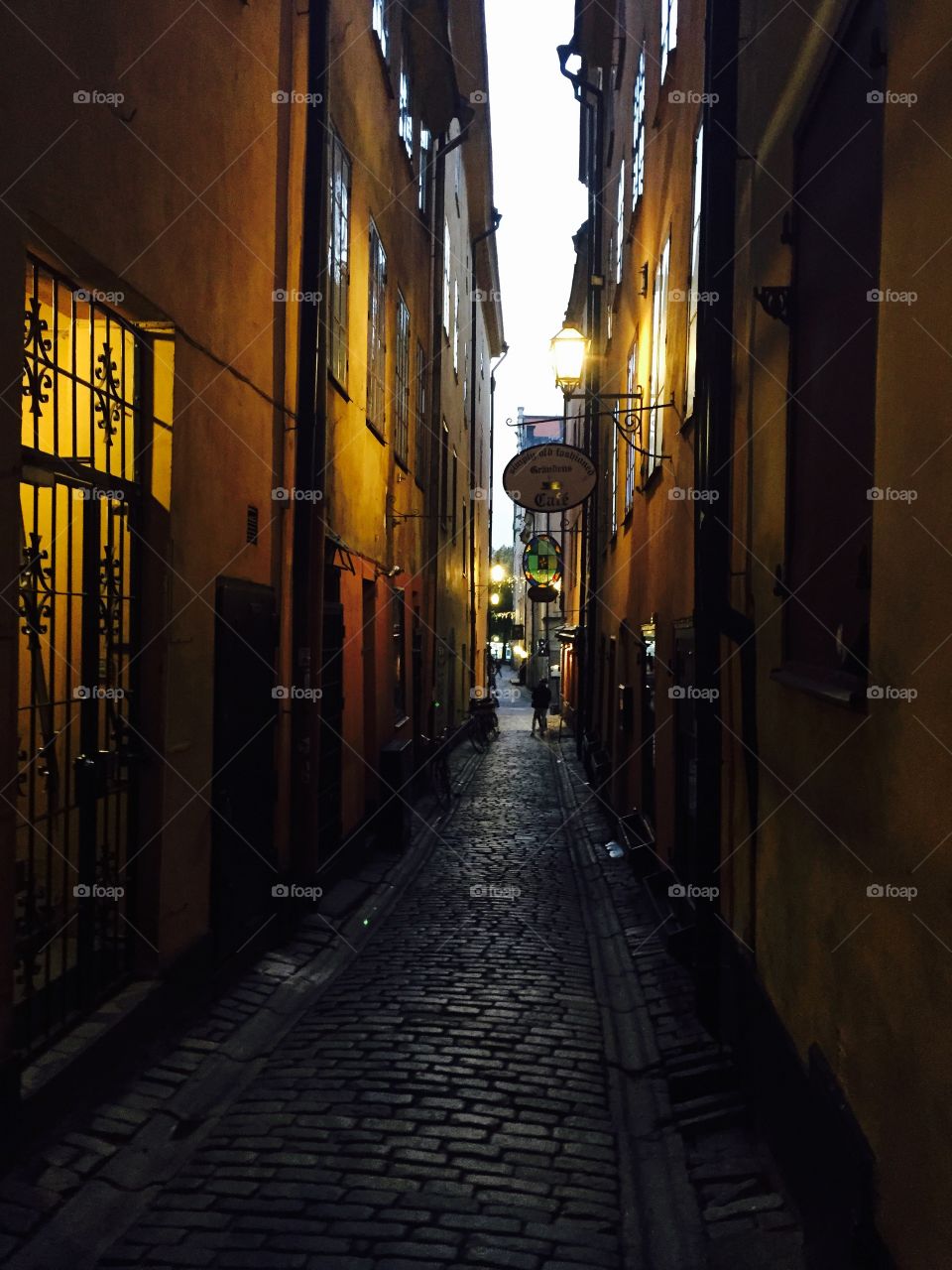 An evening in the Old Town. A photo taken in an alleyway in Gamla Stan, Stockholm, Sweden. Feels like I am in a different century. 
