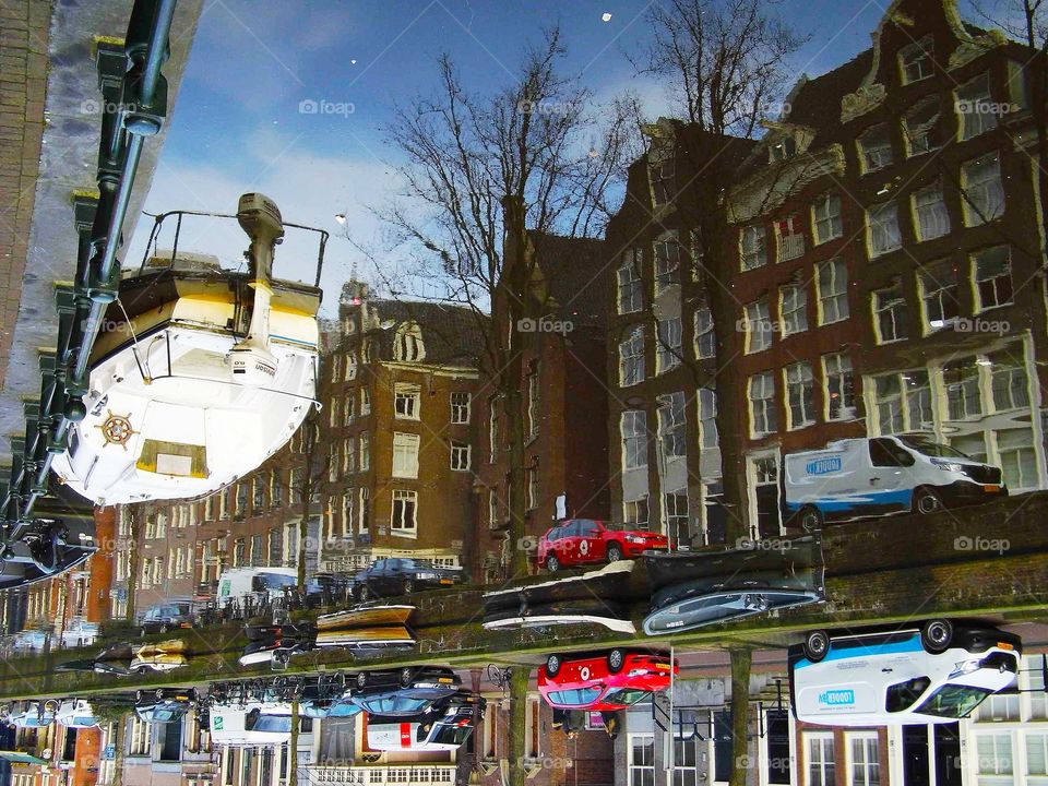 Upside down city reflection.