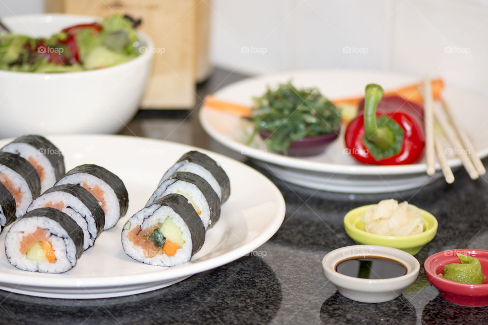 Close-up of sushi in plate