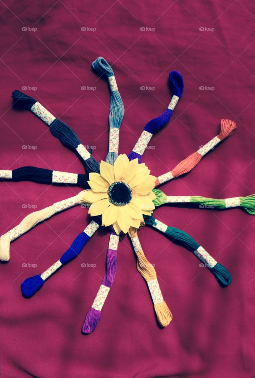 Colorful yarn flower