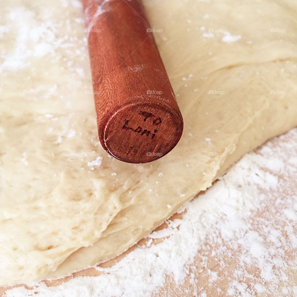 Making cinnamon rolls using a hand crafted French rolling pin my dad made me. 