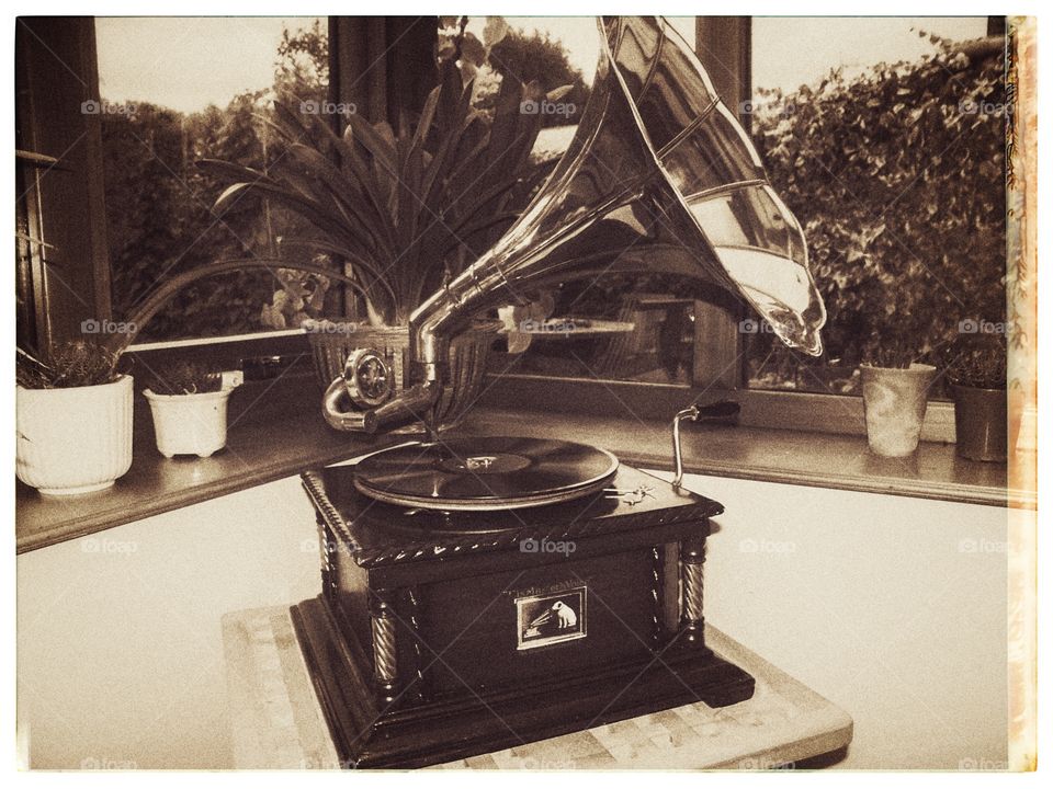 Gramophone. Old wind up his masters voice gramophone 