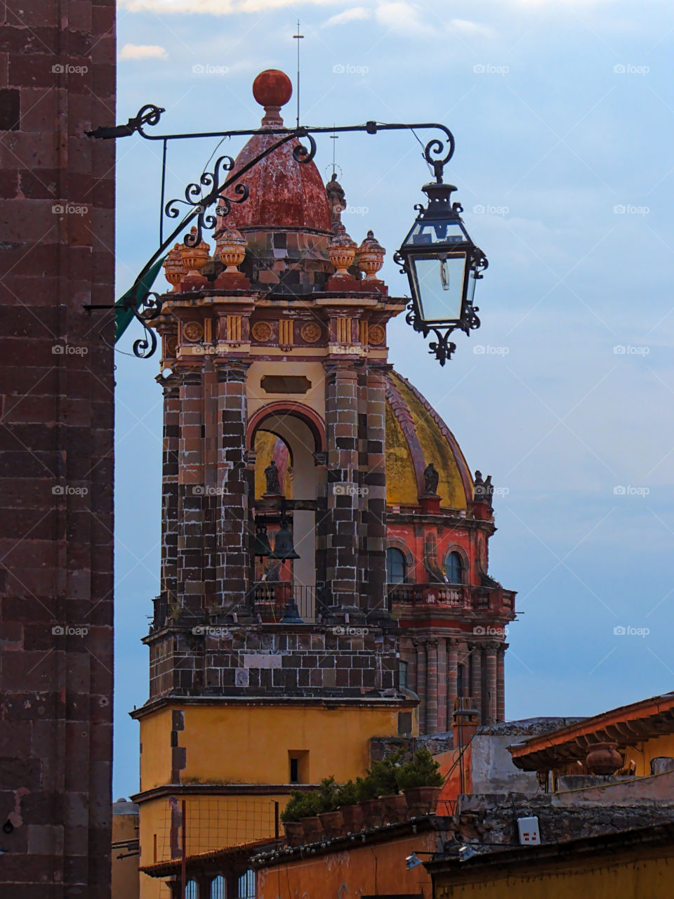 View of "Templo de las Monjas" during the golden hour from the main town square in San Miguel de Allende, Guanajuato, Mexico