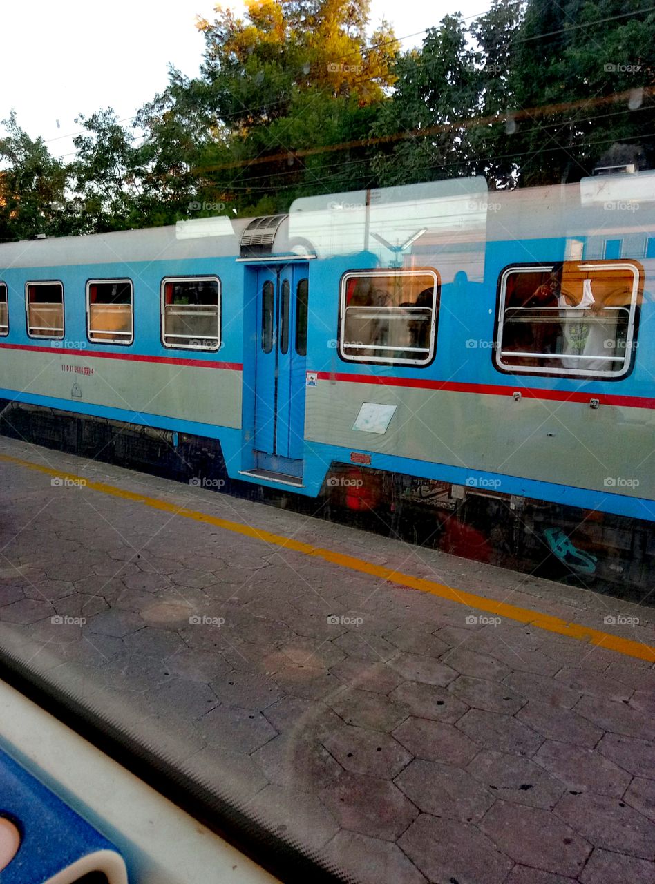 Train on the next platform in Lecce, Italy