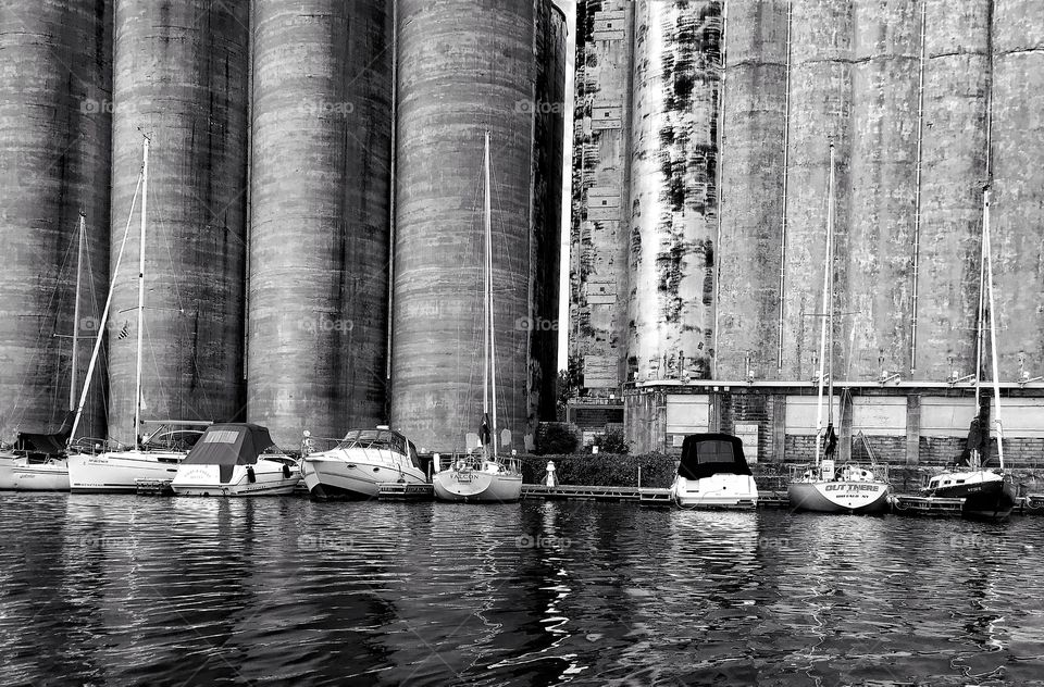 Silos and sail boats