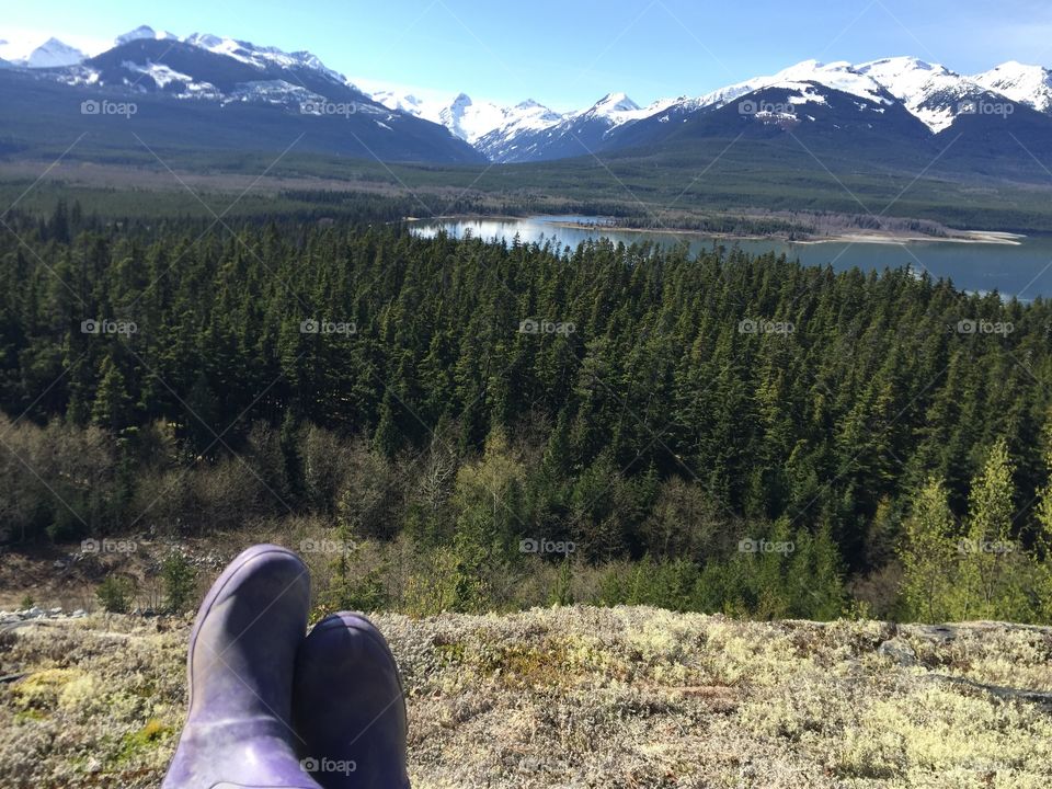 Hike up a mountain to enjoy the beautiful view of the kalum lake in British Columbia
