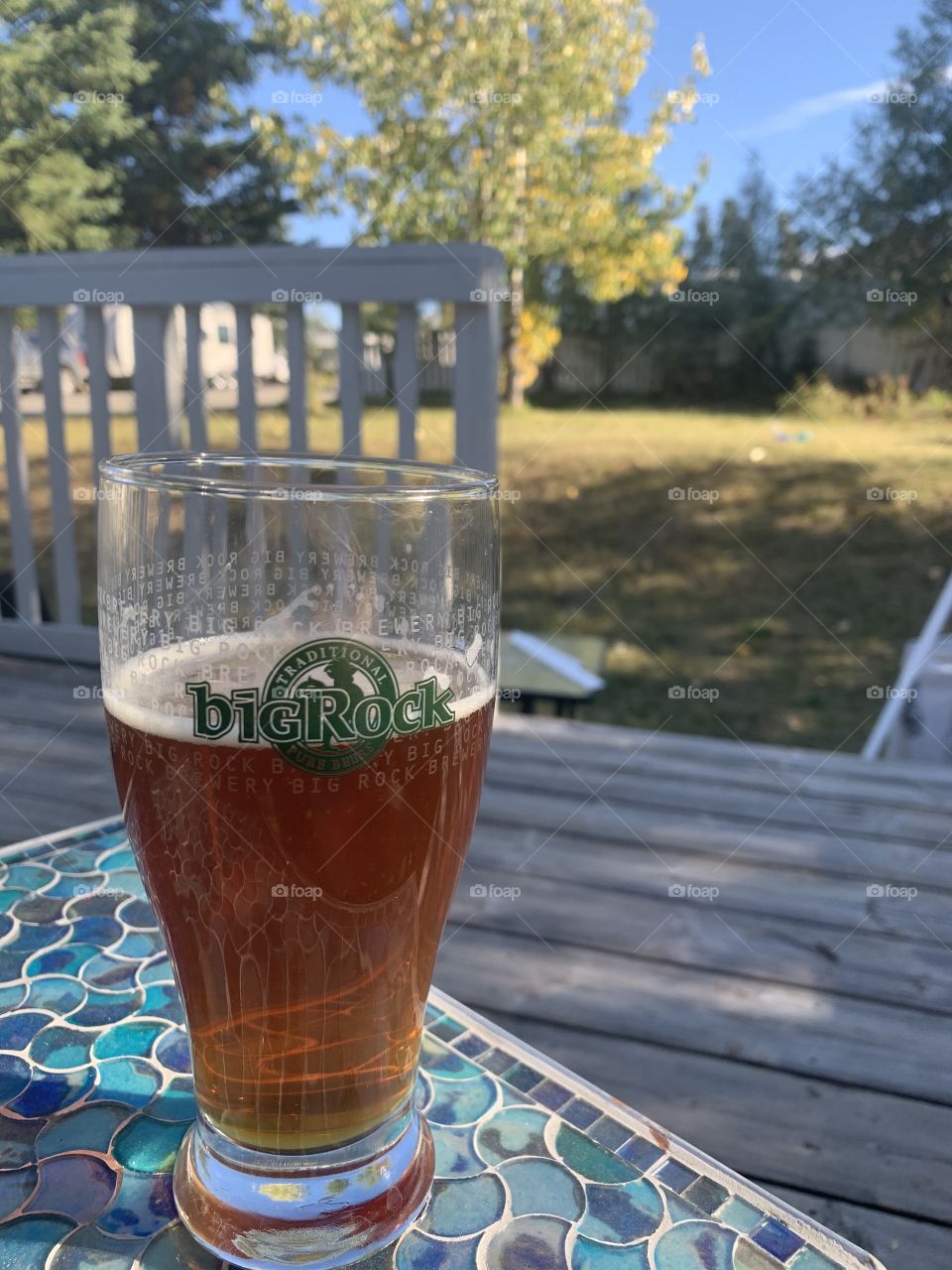 Big rock beer on the deck 