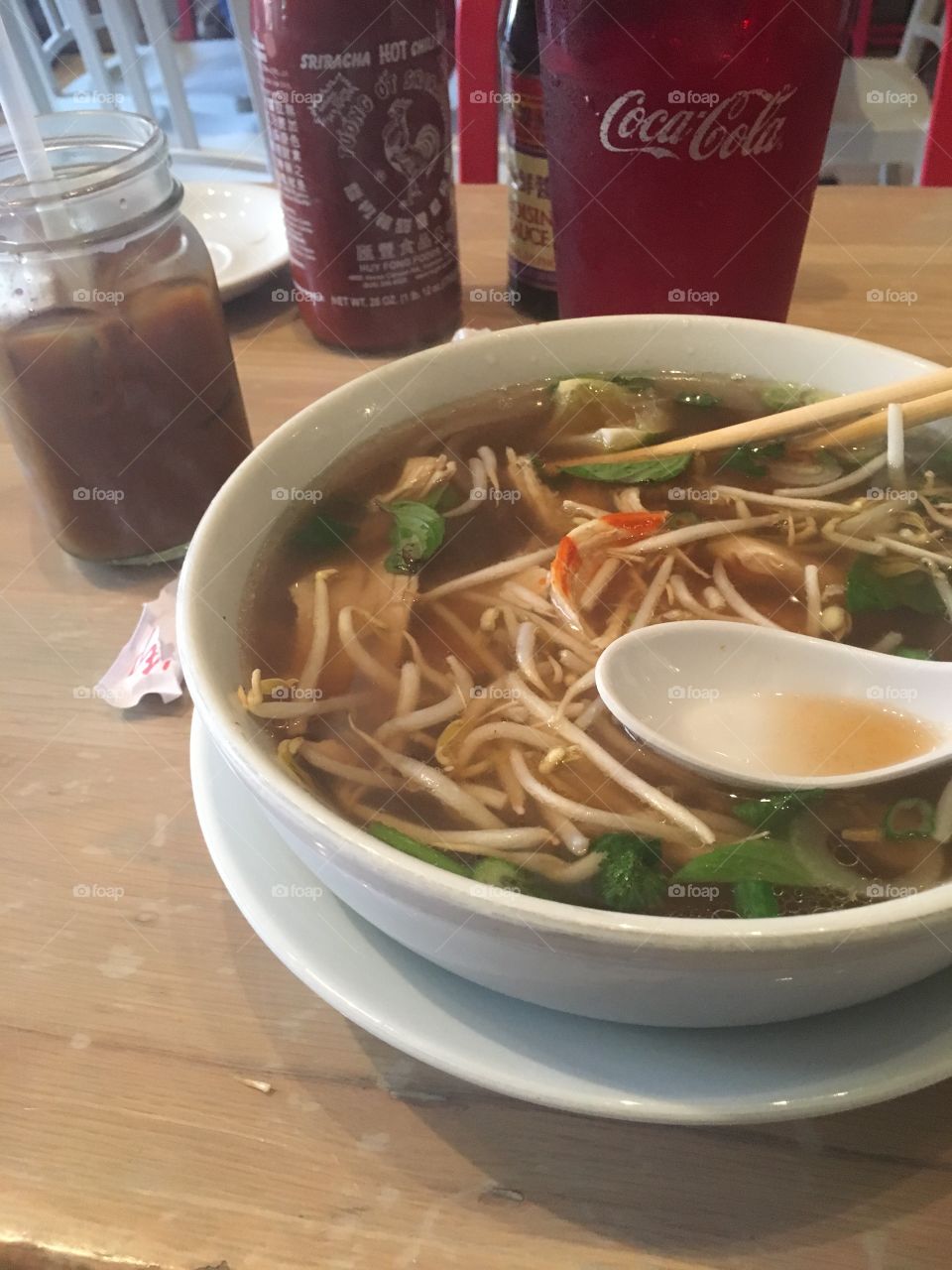 Pho and Vietnamese coffee from flying monk. 