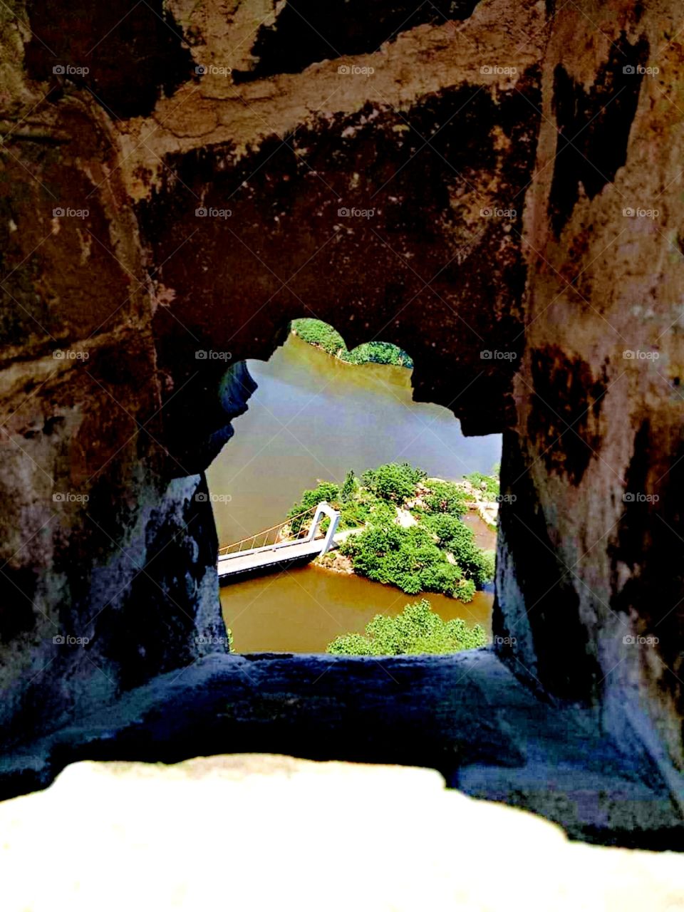 looking through the hole of one of the wall of great wall of china