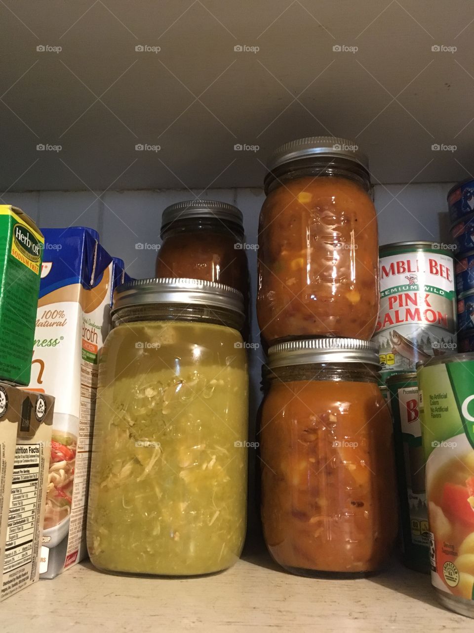 Canned soup in the pantry