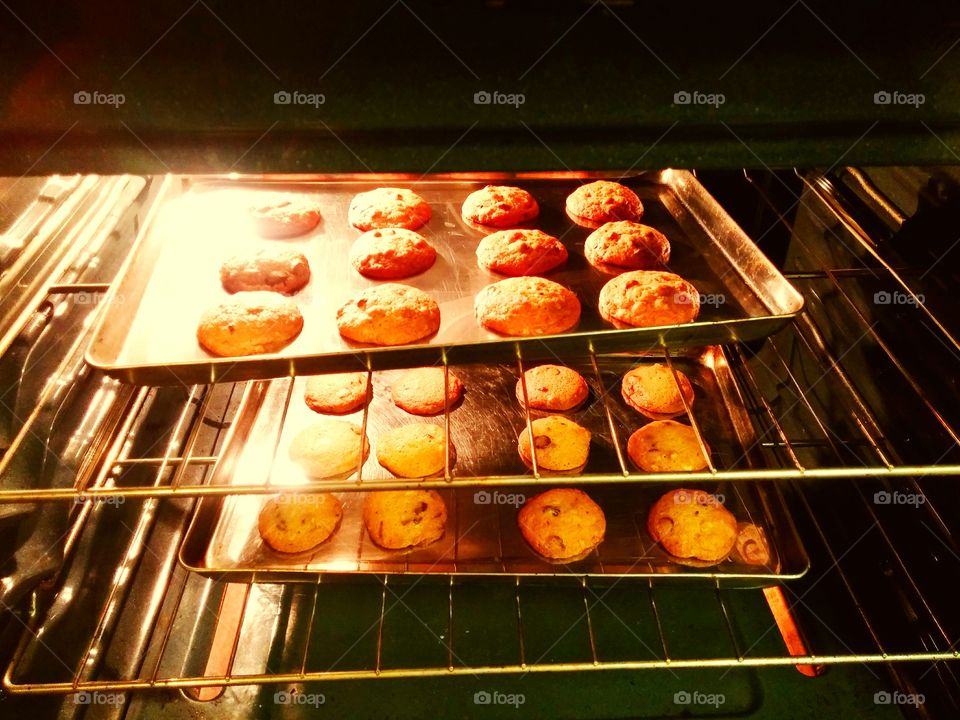 Cookies baking in the oven at home