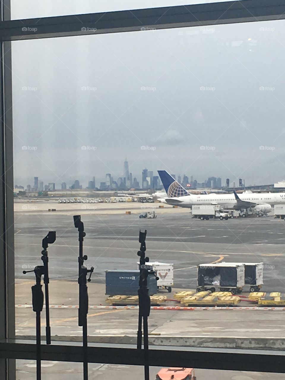 Layover in Newark, NJ with a view of Manhattan in the distance.