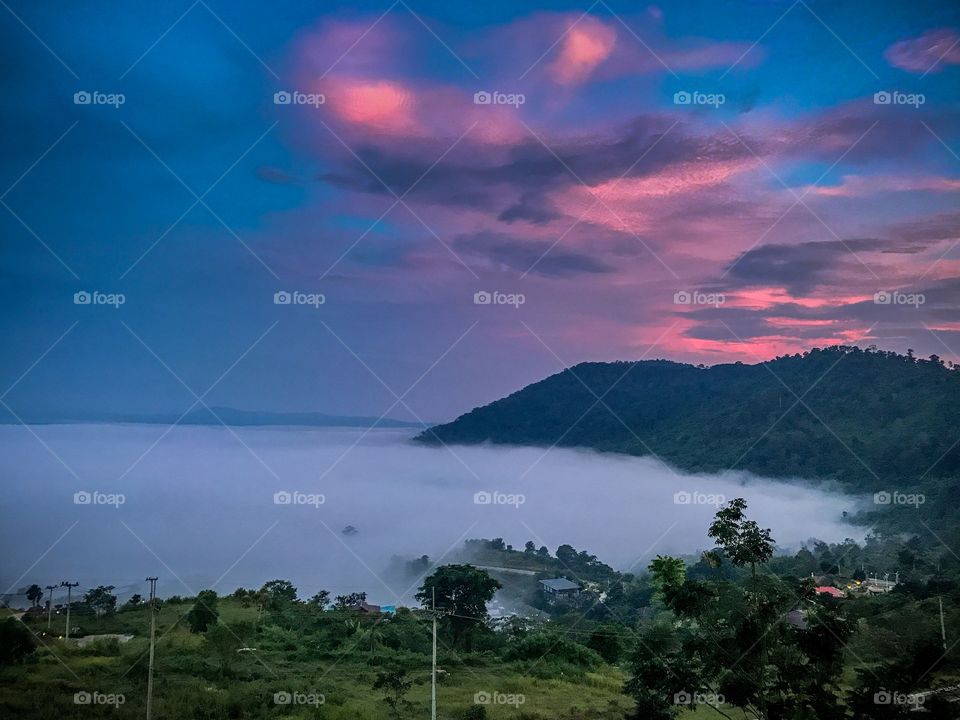 Mist in valley, Khao Kho, Thailand 