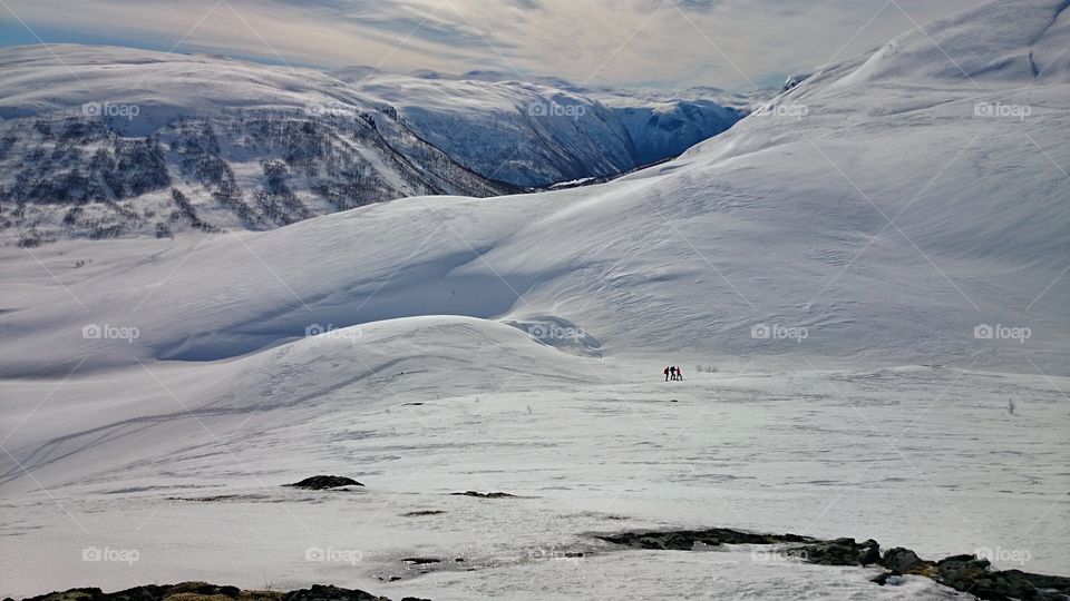 Winter hiking. Hiking in norway, skiers. 