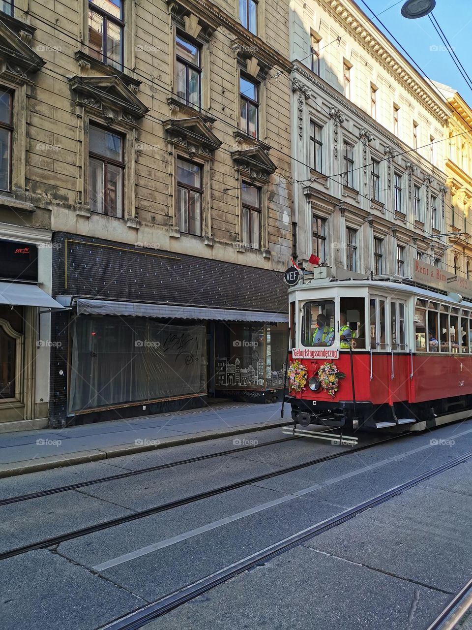 Red cabin train in vienna