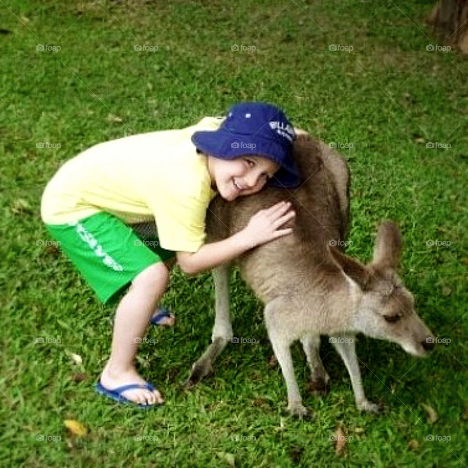 Boy Hugging Kangaroo!