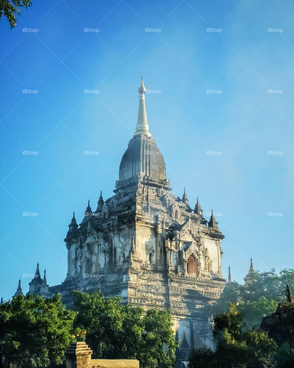 Early morning mist over one of the thousands of temples in Bagan, Myanmar.
